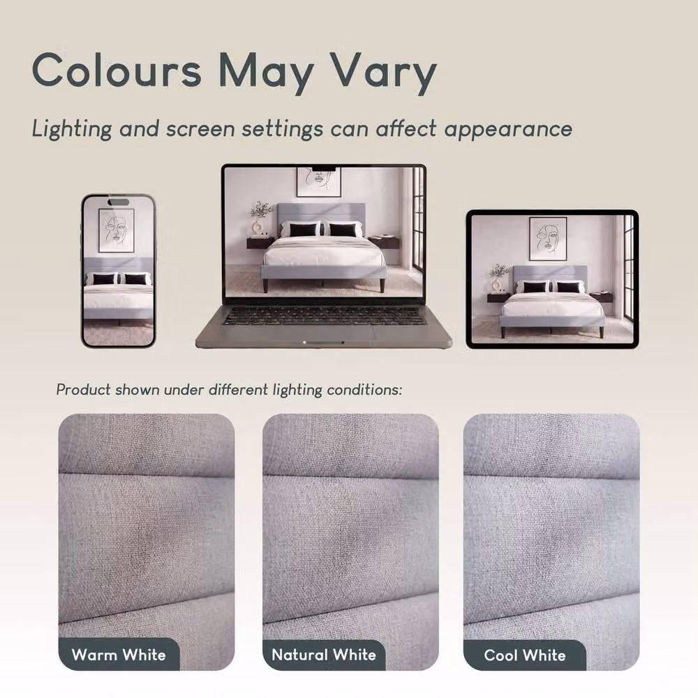 Vida Designs Vandura Linen Fabric Bed Frame in Light Grey, Double Size (W: 140 cm, L: 200 cm) – 5