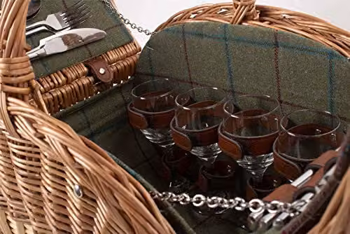 Red Hamper Oval 4 Person Green Tweed Picnic Basket W: 35.0 cm, D: 30.0 cm, H: 35.0 cm – 2