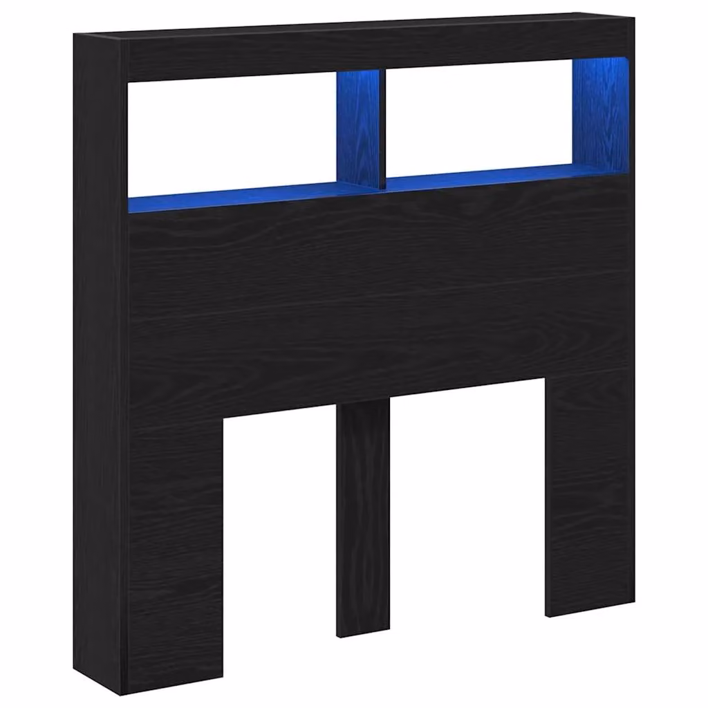 Berkfield Home Modern Black Oak Headboard Cabinet with Integrated LED Lighting and USB Charging Port, W: 100 cm, D: 17 cm, H: 102 cm – 3