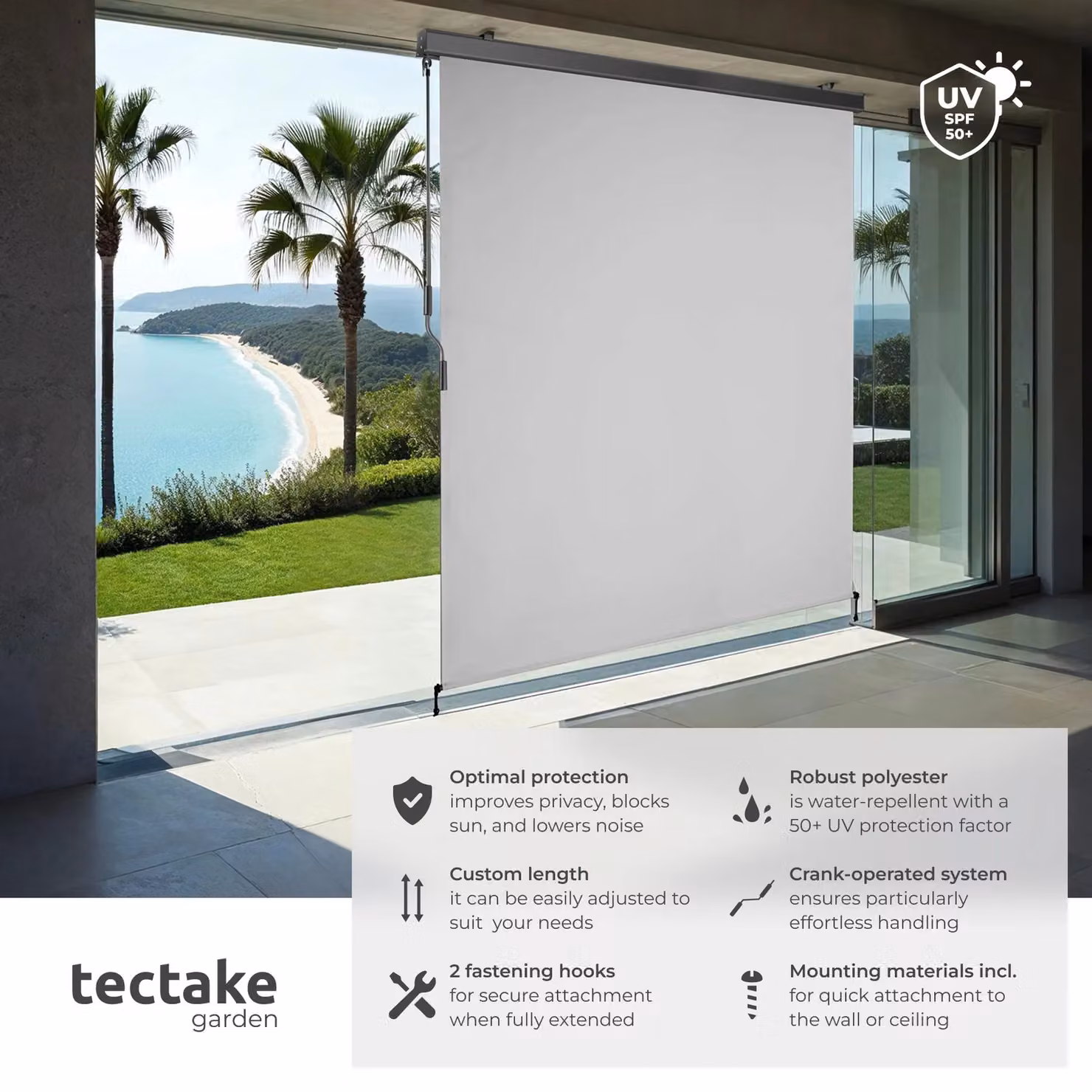 tectake Eloise Vertical Awning in Light Grey, W/H: 160 x 250 cm – 2