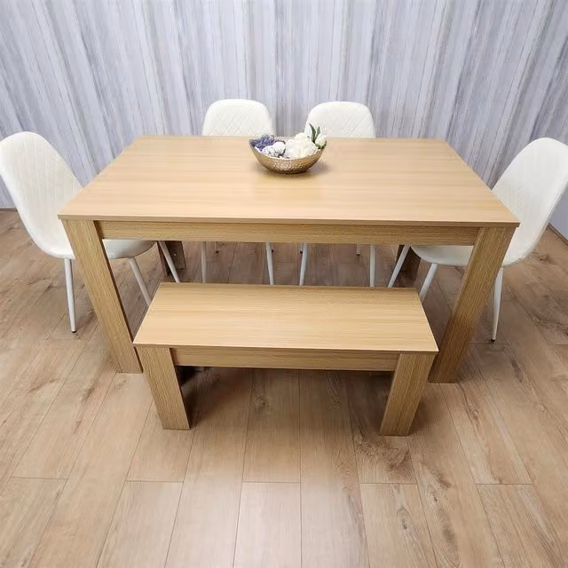 Kosy Koala 6 Seater Dining Set with Brown Rectangular Table, 4 White Gem Chairs and 1 Bench