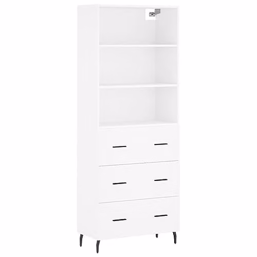 vidaXL Modern White Highboard in MDF and Metal, W/D/H: 69.5 x 34.0 x 180.0 cm