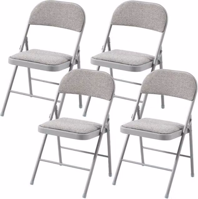 FLAVORA Set of 4 Grey Fabric Cushioned Folding Office Chairs