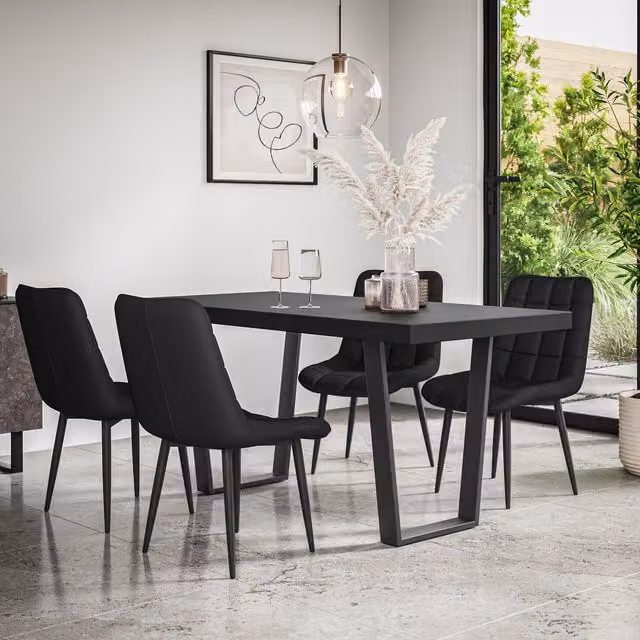 More4Homes Aria Black Dining Table and Set of 6 Nova Faux Leather Dining Chairs
