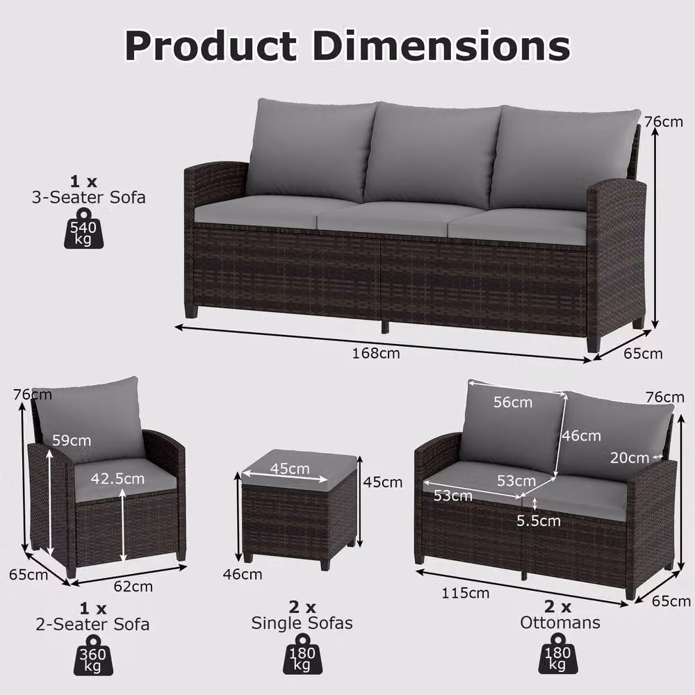 Costway 6-Piece Grey PE Wicker Rattan Patio Furniture Sectional Conversation Set – 2