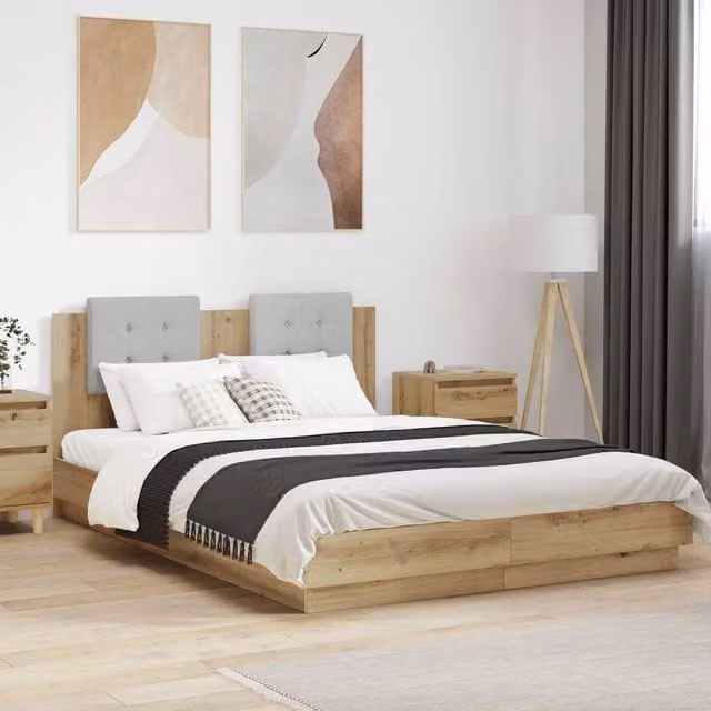 Berkfield Home Modern Bed Frame with Headboard and Drawers in Artisan Oak Brown, 160 x 200 cm – 1