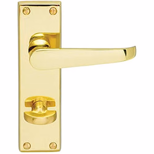 Loops Victorian Flat Lever Bathroom Backplate Door Handle in Polished Brass, W: 150 mm