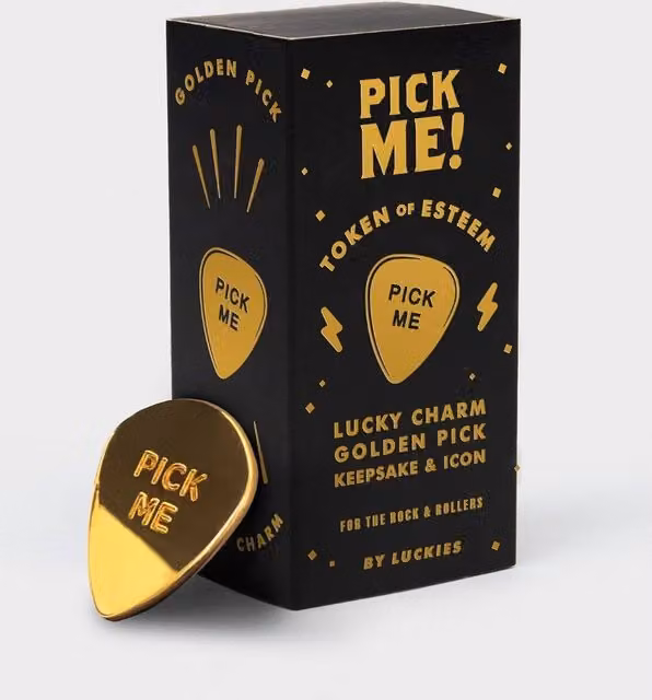 Suck UK Pick Me Gold Plectrum Lucky Charm Metal Tabletop Ornament in Black and Gold