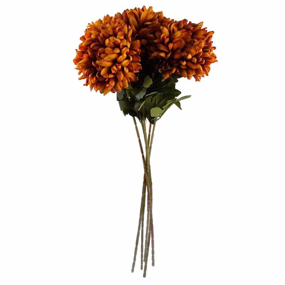 Leaf Pack of 6 Orange Artificial Extra Reflex Chrysanthemums, Height: 75 cm – 4