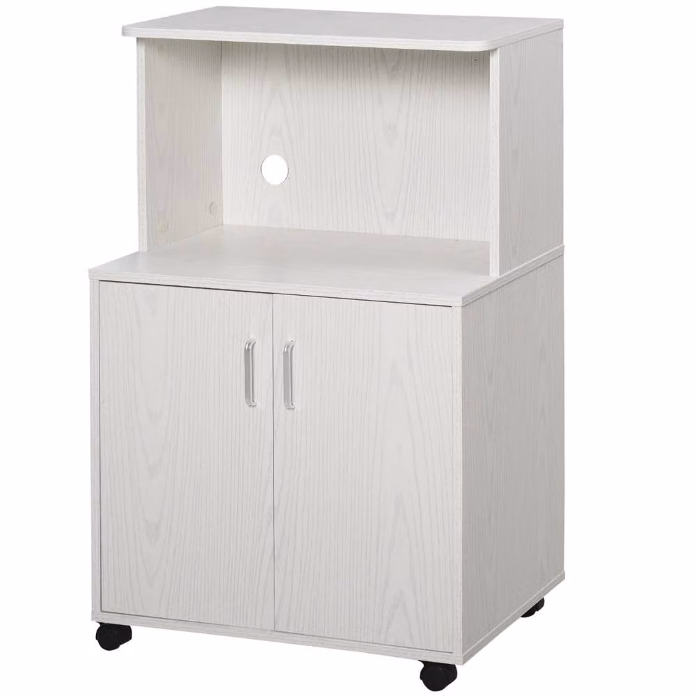 Wyld Haus Fari Move White Microwave Stand and Kitchen Trolley Storage Cabinet with Hinged Doors and Internal Shelves W/D/H: 60.4 x 40.3 x 97.0 cm – 2
