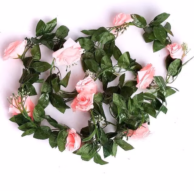 Best Artificial 7ft Baby Pink Silk Rose Garland with Floral Foliage