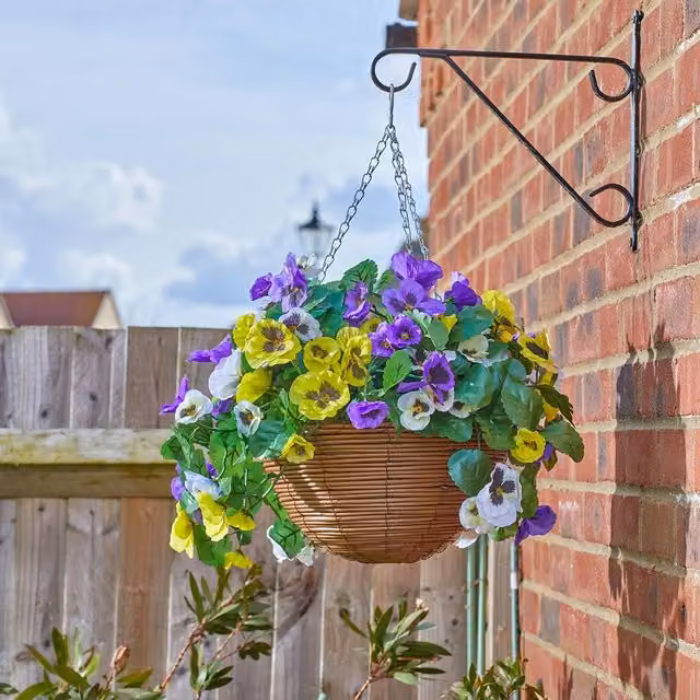 mysmartbuy Artificial Regal Pansy Flower Hanging Basket with Metal Chain, Multicolour