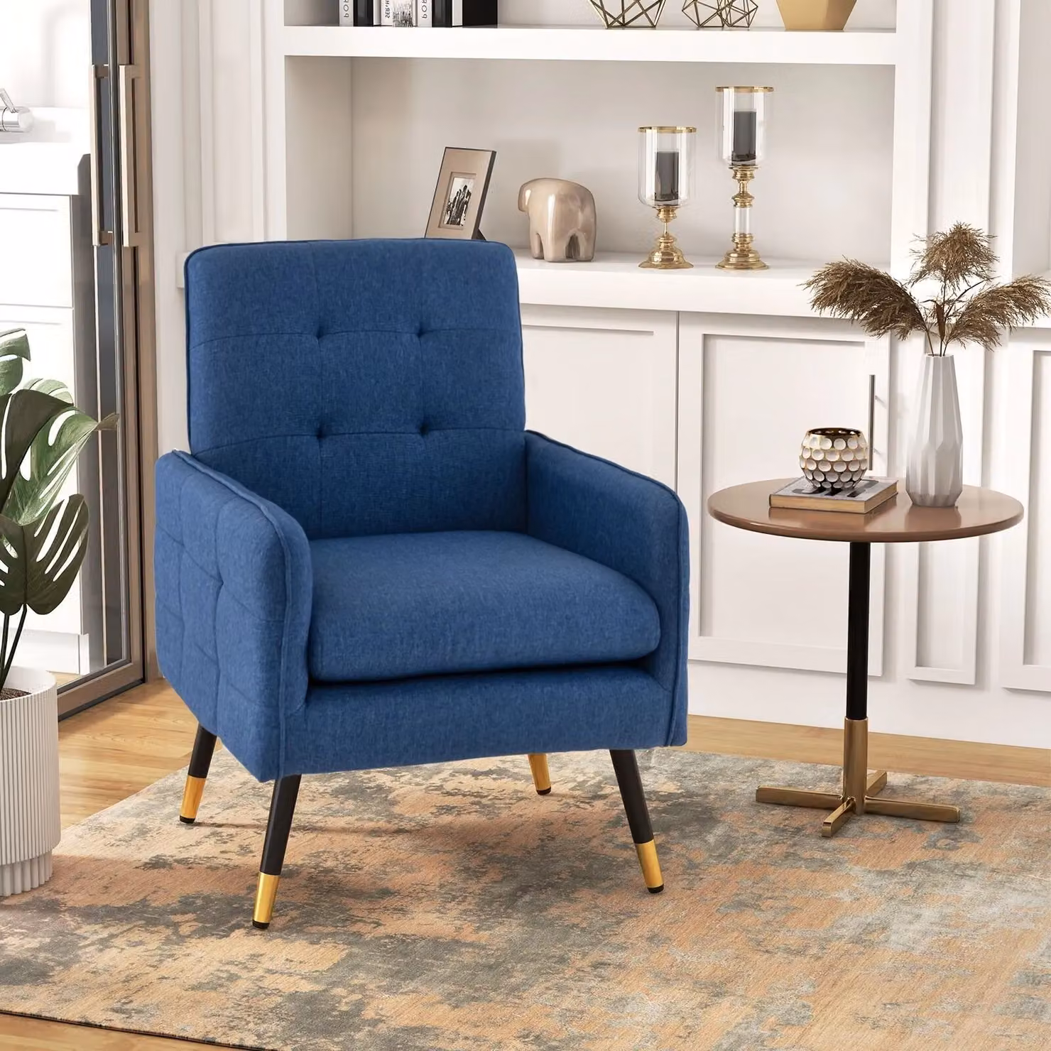 Costway Modern Upholstered Accent Armchair in Blue with Metal Frame – 4