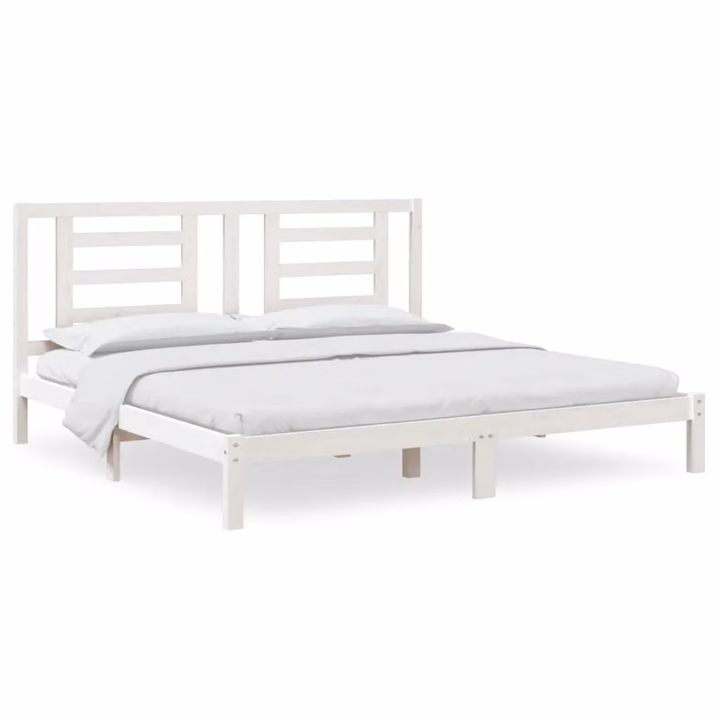 Berkfield Home White Solid Pine Wood Bed Frame W/D/H: 200 x 200 cm – 2