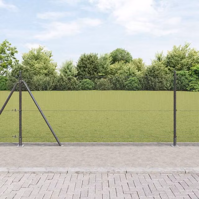 Berkfield Home Grey Steel Welded Wire Fence with 13 Flanged Posts, 0.8 x 50 m