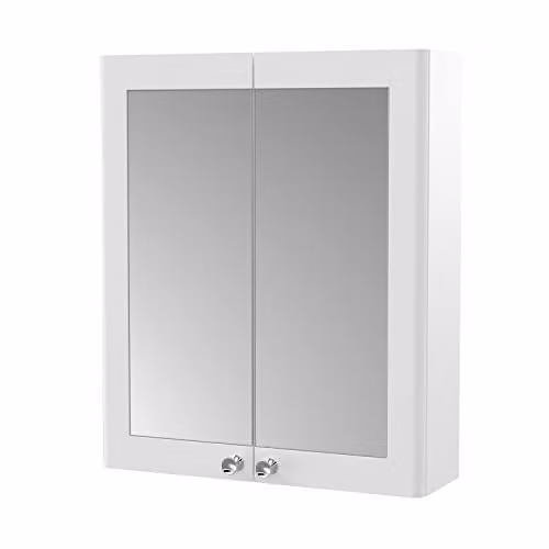 nuie CLA117 Classique Traditional 2 Door Wall Hung Bathroom Mirror Cabinet, Satin White, W: 60.0 cm, H: 71.5 cm, D: 18.0 cm