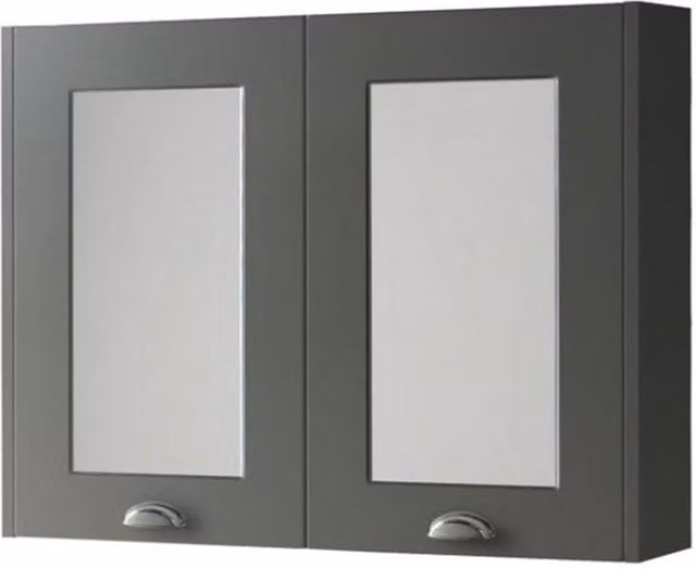 Clifton Matt Anthracite Grey Wall Mounted Bathroom Mirror Cabinet with Soft Close Hinged Glass Doors, Width: 80 cm