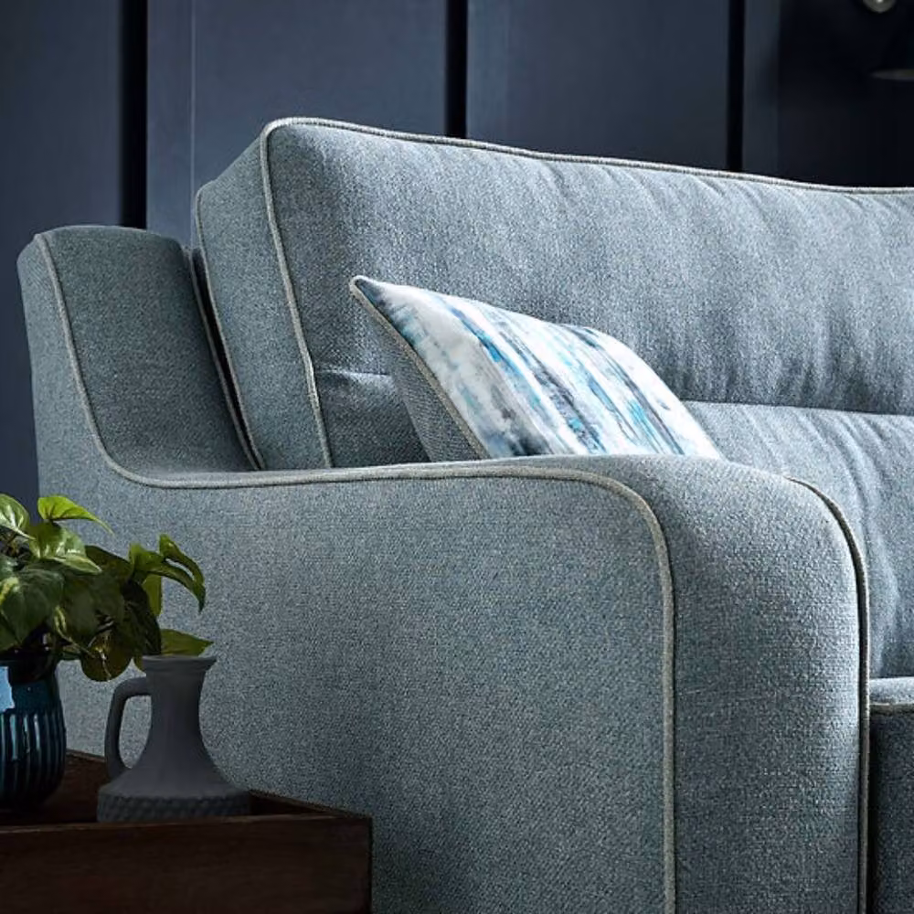 Stratus Interiors Canterbury Blue Fabric Upholstered Living Room Sofa with Scatter Cushions and Solid Wood Frame – 2