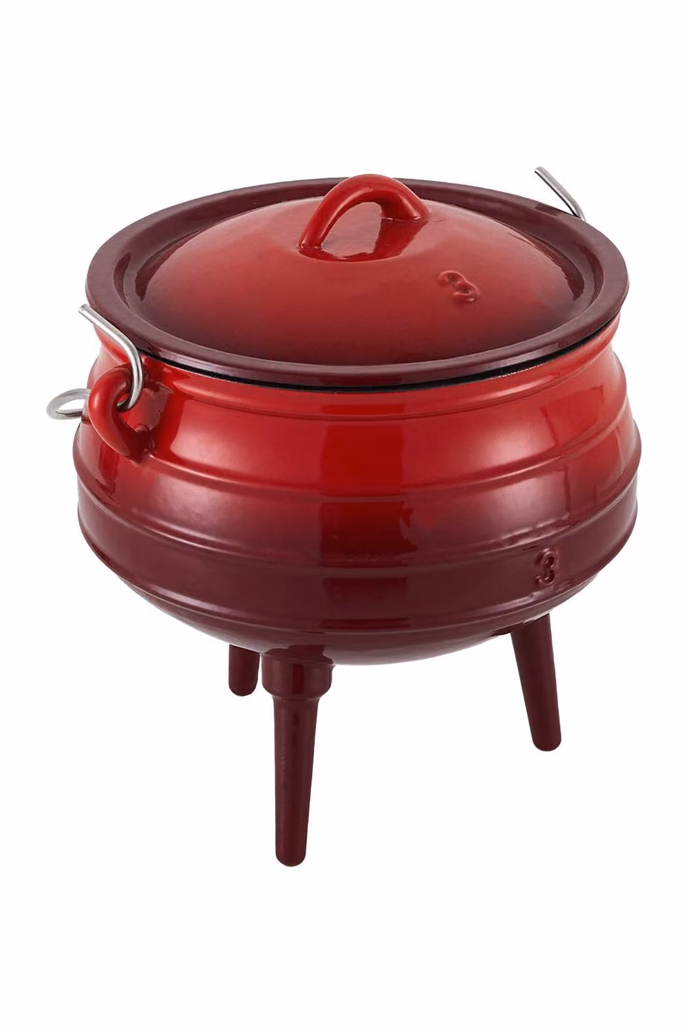 Living and Home Red Enamelled Cast Iron Potjie Pot Cauldron with Lid and 3 Legs, 8L – 3