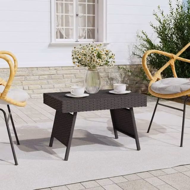Berkfield Home Foldable Side Table in Black Poly Rattan, W/D/H: 60 x 40 x 38 cm – 1