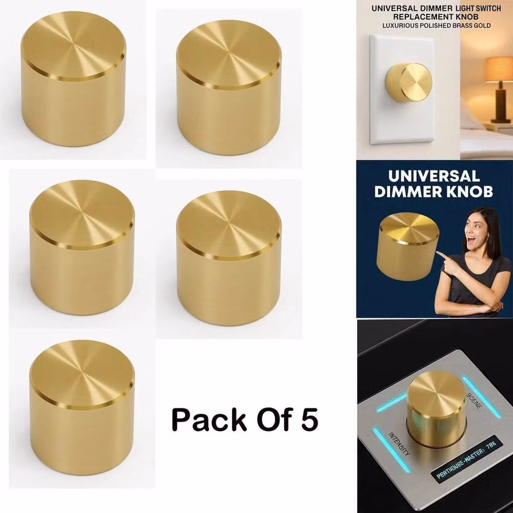Hinsinc Polished Brass Dimmer Switch Knobs, 5-Pack in Gold – 2