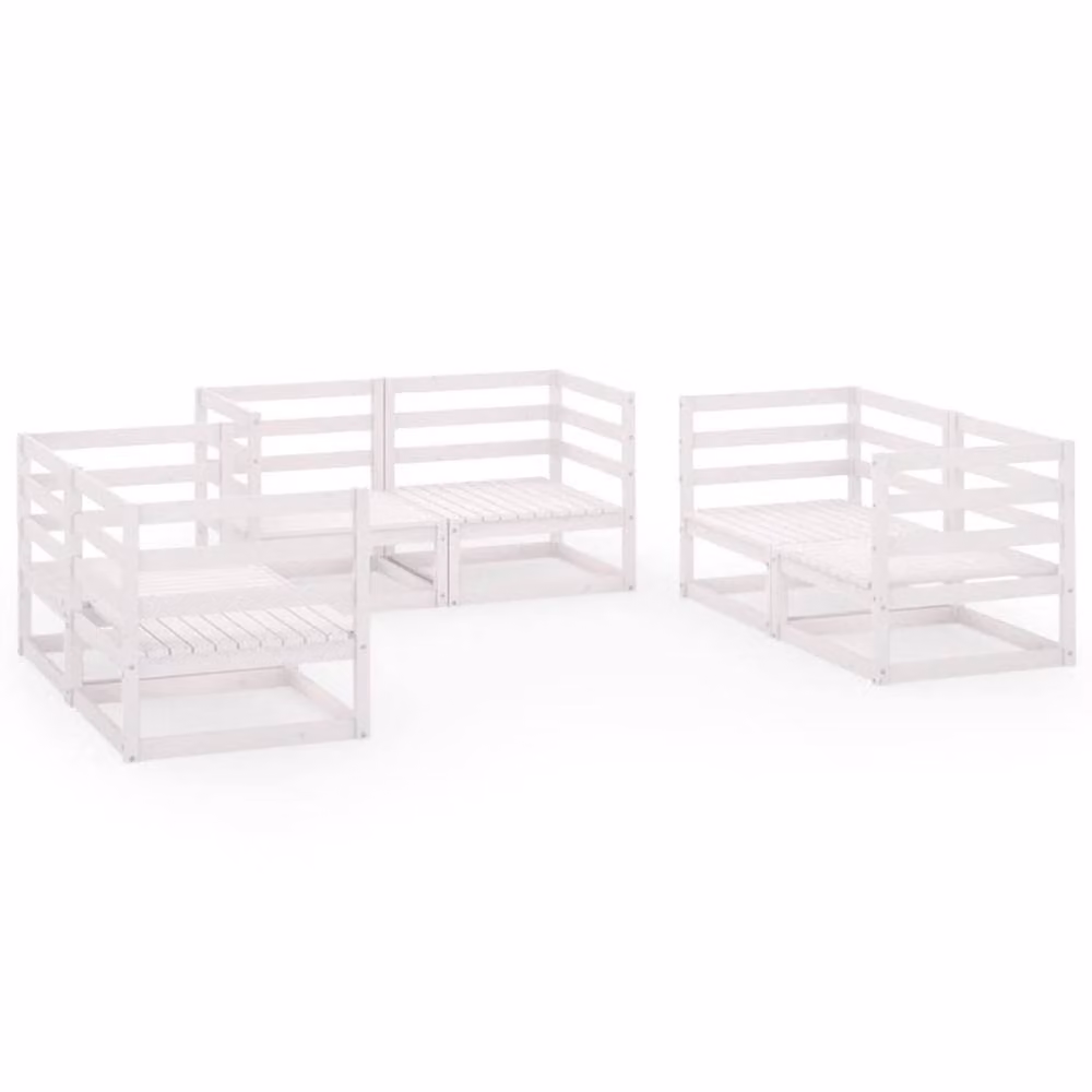 Berkfield Home 6 Piece L-Shape Garden Lounge Set in White Solid Pine Wood – 2