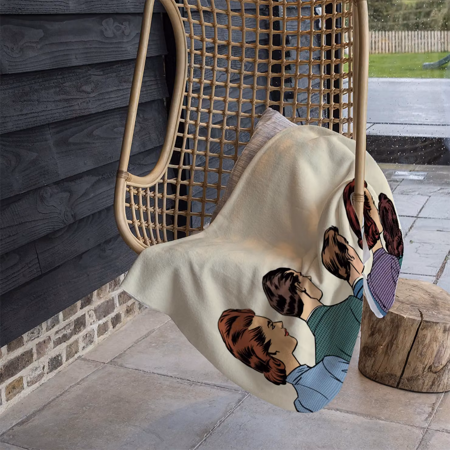 Benjamin Tate Design A Crowd Of Spectators Stand Back Retro Style Pop Art Fleece Blanket in Yellow, Beige and Multicolour, W/D/H: 120 x 150 cm – 4