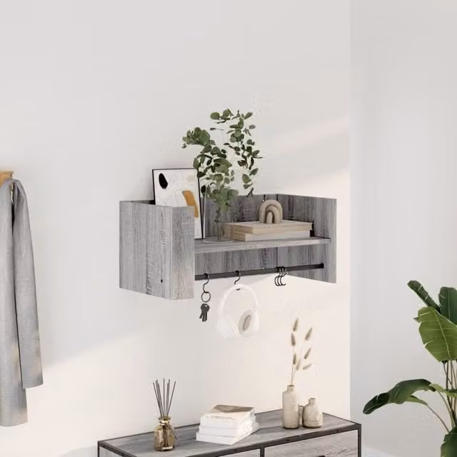 Berkfield Home Wall Mounted Cube Shelf in Grey Sonoma, W: 70.5 cm, D: 35 cm, H: 30.5 cm