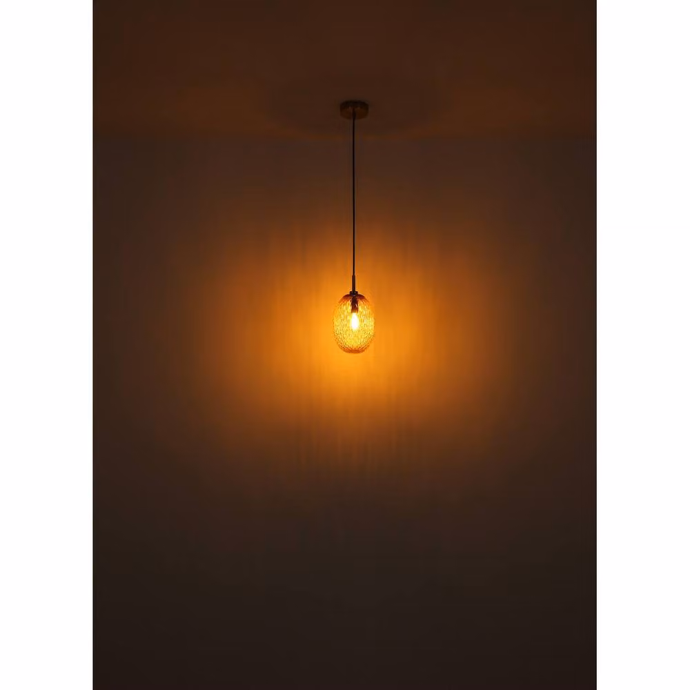 Netlighting Devin Globe Pendant Light with Gold/Brass Metal and Amber Glass Shade, E14, Height Adjustable – 2