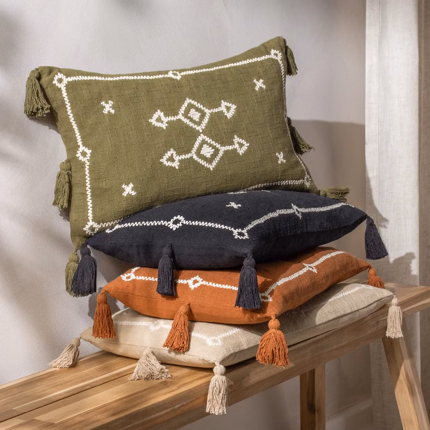 Yard Folis Boho Rectangular Cotton Cushion in Beige and Green, W/D/H: 50 x 30 x 30 cm – 4