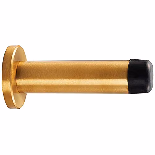 Loops Wall Mounted Rubber Tipped Cylinder Doorstop with Rose in Satin Brass, 70mm