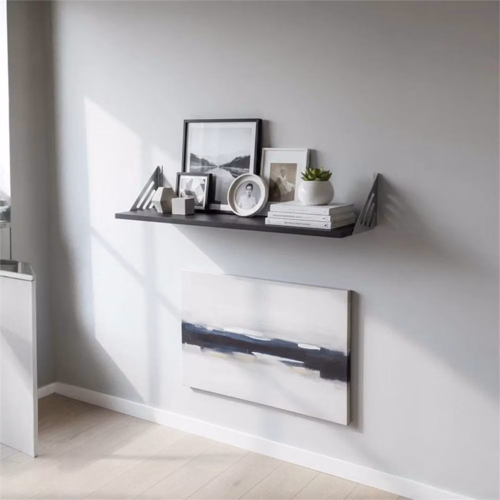 Nordara Black Wooden Wall-Mounted Floating Shelves W: 100 cm, D: 15 cm, H: 1 cm – 2