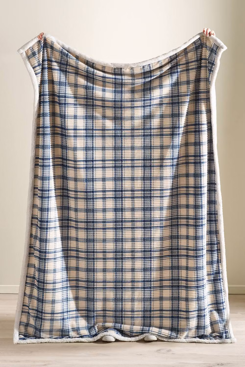 Catherine Lansfield Cosy Ribbed Check Blanket Throw in Blue, W/D/H: 130 x 170 cm – 2