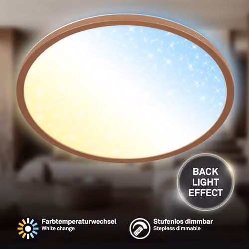 Briloner Slim LED Panel Ceiling Light with Starry Sky Effect, Dimmable with Remote Control, Brown, W: 37.5 cm, D: 37.5 cm, H: 4.5 cm – 9