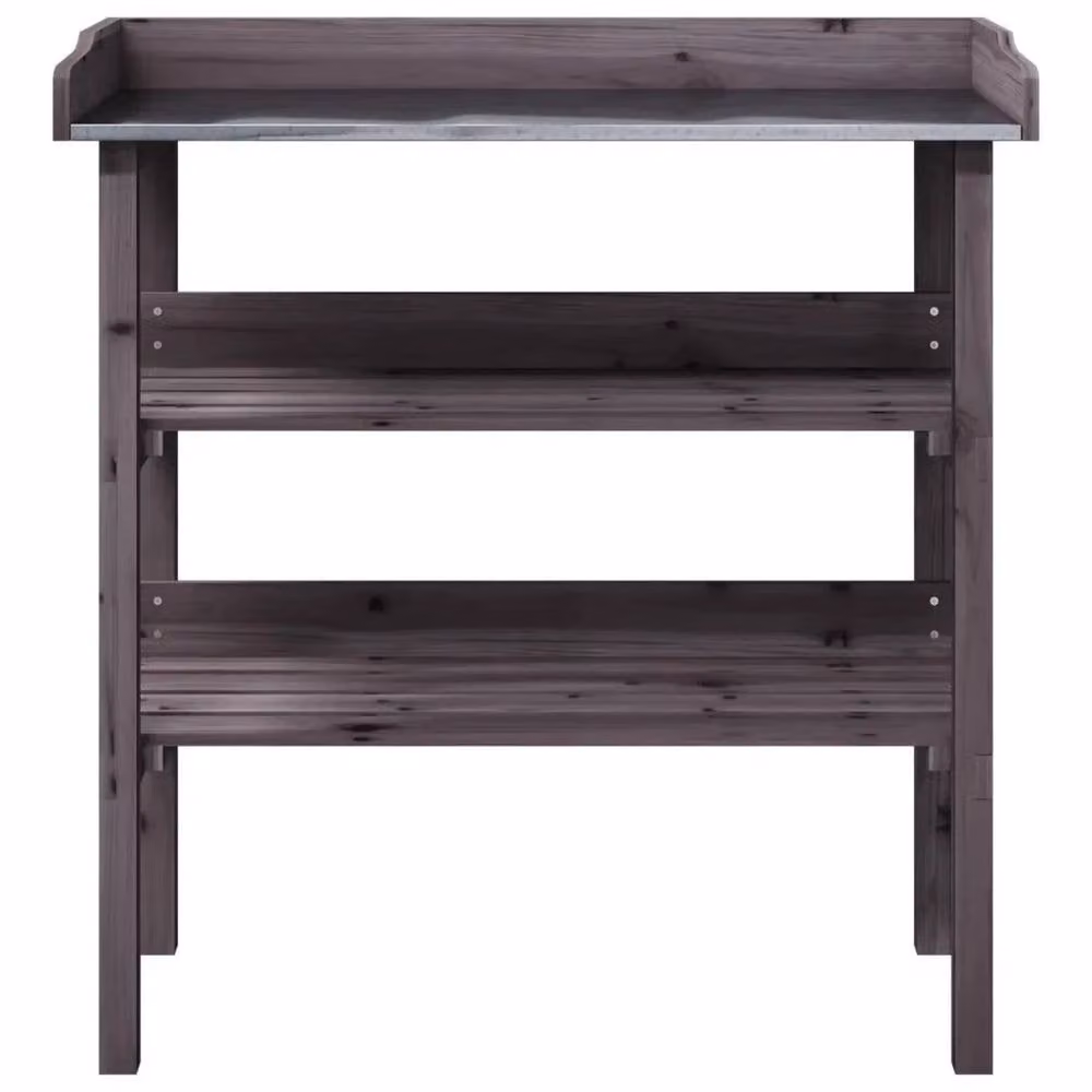 EONLION Grey Wood Plant Table with Shelves for Garden and Terrace, W/D/H: 100 x 100 x 2 cm – 4