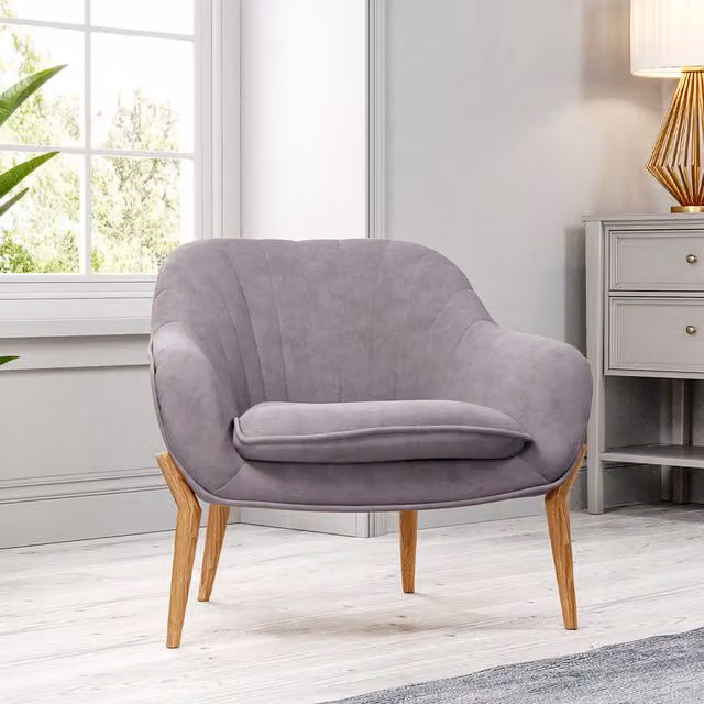 Livingandhome Modern Grey Scalloped Tub Armchair with Fabric Upholstery