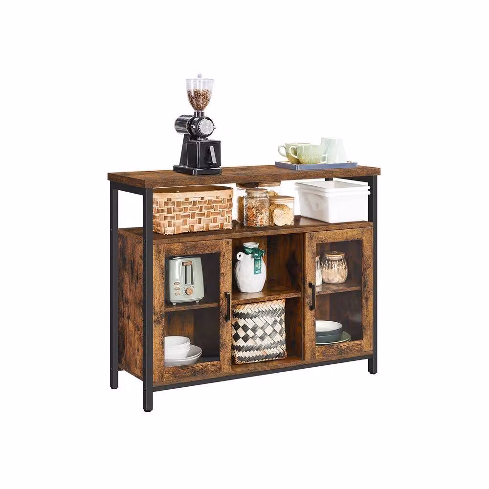 Pirlo Plush Industrial Multipurpose Buffet Cabinet and Sideboard in Rustic Brown and Black – 5