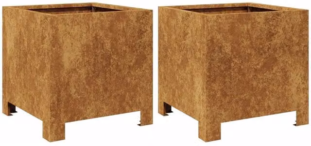 Berkfield Home Garden Corten Steel Planter Tubs, 2 Pieces, Brown, W/D/H: 30 x 30 x 30 cm