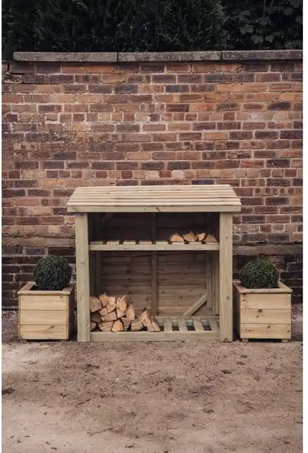 Churnet Valley Garden Furniture Ltd Brown Wood Log Store with Kindling Shelf, W/D/H: 121.9 x 121.9 x 65 cm – 1