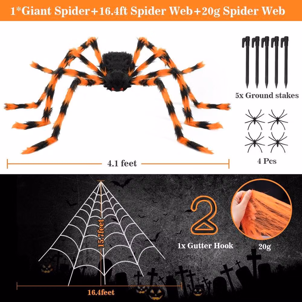 Garwarm Halloween Spider Web Hanging Decorations in Orange and Multicolour – 2