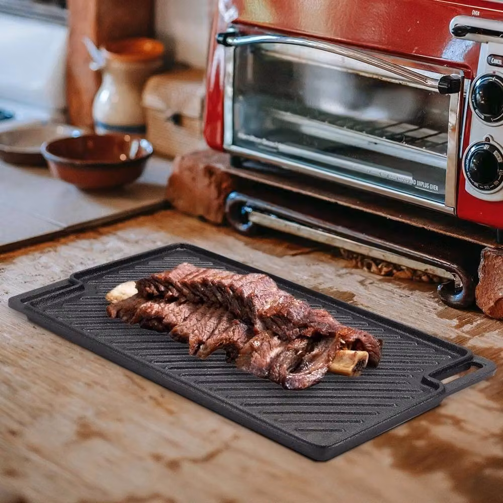 EONLION Uncoated Cast Iron Griddle Plate Fry Pan Grill, Black, Width: 100 cm – 3