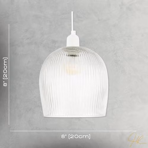 Happy Homewares Modern Transparent Mini Line Ribbed Glass Pendant Ceiling Light Shade, Diameter: 20 cm – 3
