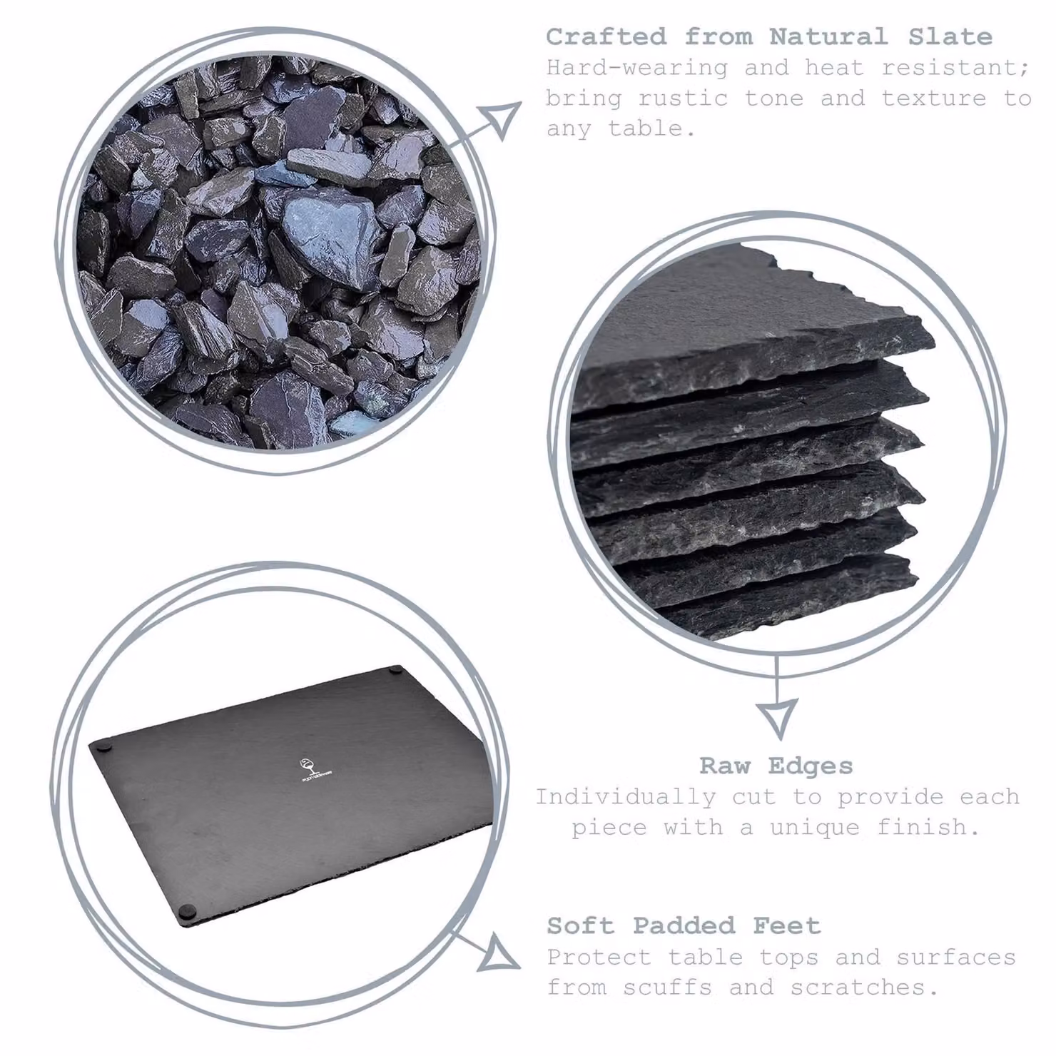 Argon Tableware Set of 12 Square Black Slate Placemats, 33 cm – 2