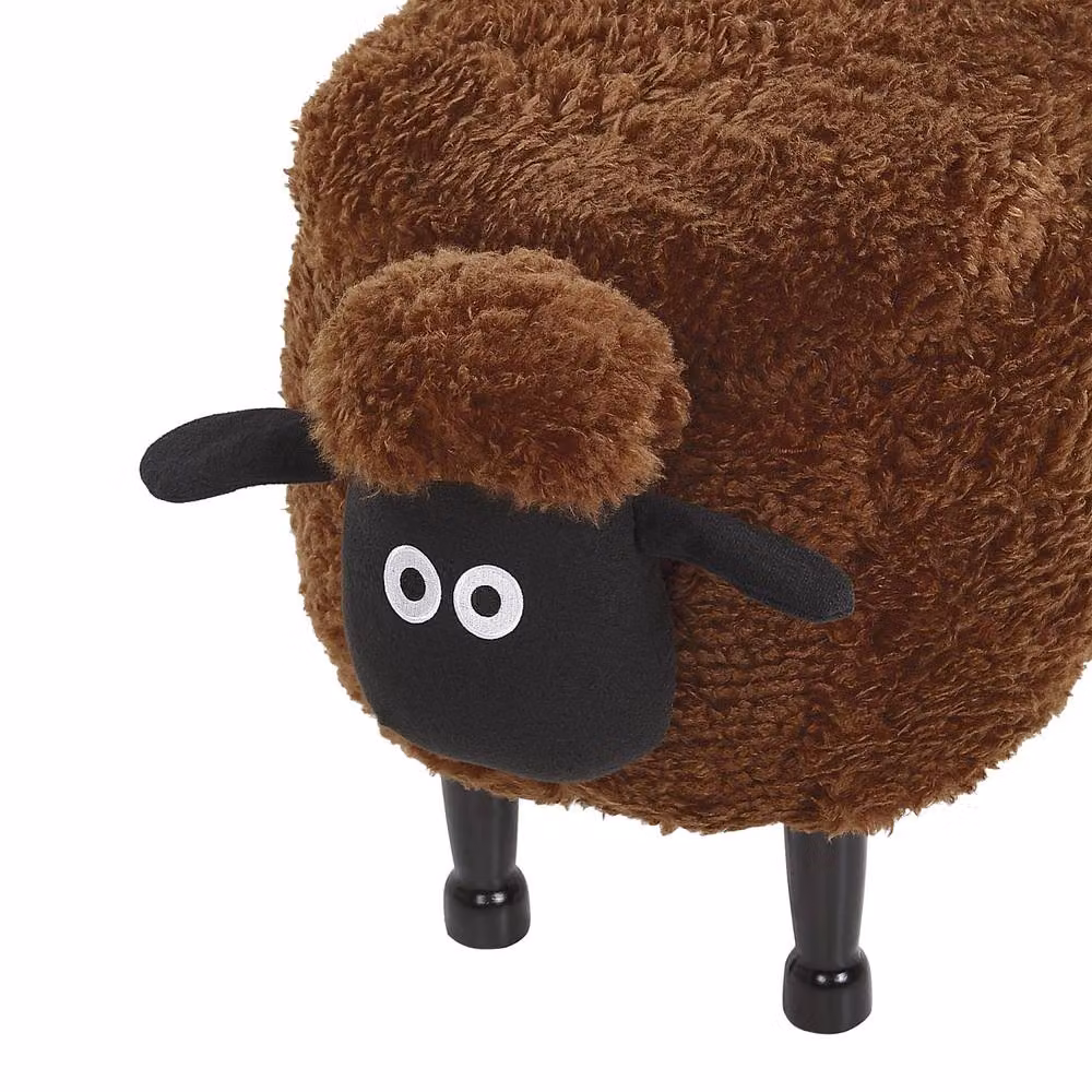 Wyld and Coco Kids Animal Print Brown Faux Fur Footstool with Rubberwood Legs – 5