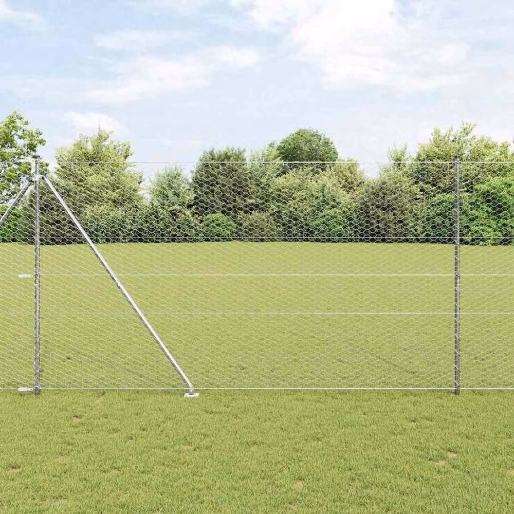 Berkfield Home Silver Galvanised Steel Hexagon Fence, H: 160 cm x W: 25 m – 1