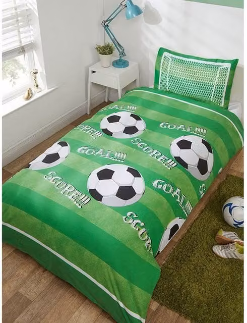 Rapport Men's Goal Football Duvet Cover and Pillowcase Set in Green, Single, W: 90 cm, L: 200 cm