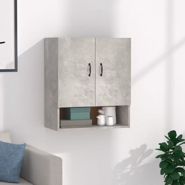 Berkfield Home Modern Wall Mounted Cabinet in Grey MDF with Hinged Doors and Internal Shelves, W/D/H: 60 x 31 x 70 cm