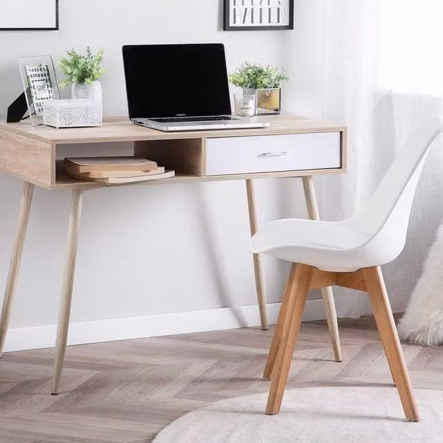 Wyld and Coco Scandinavian Writing Desk in Brown and White, W/D/H: 100 x 48 x 76 cm