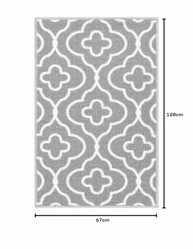 Desire Rugs Grey Quatrefoil Design Non-Slip Machine Washable Doormat, W: 67 cm, D: 120 cm – 3