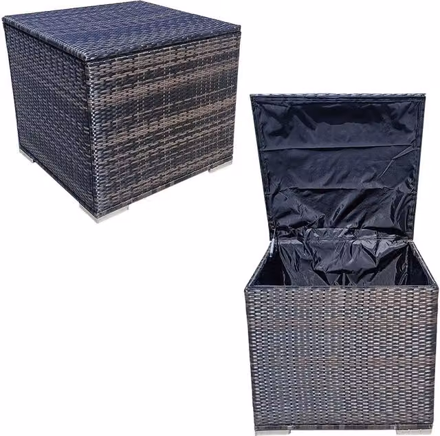 Furniture One Rattan Garden Storage Box with Lid in Brown, W/D/H: 70 x 70 x 60 cm